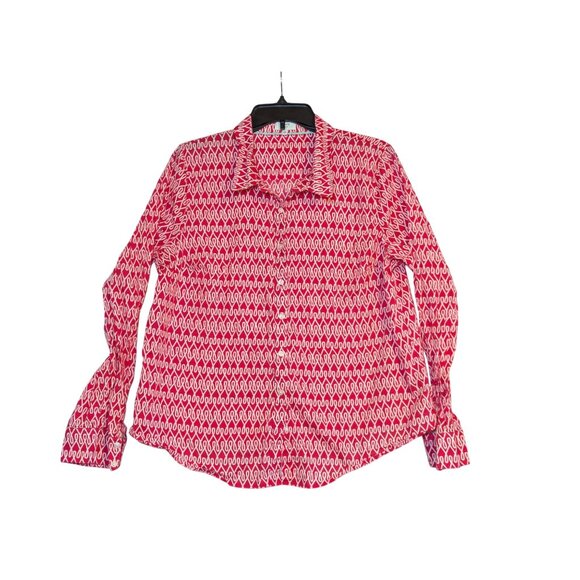 Crown & Ivy Womens XL Pink & White Button-Down Shirt With Geometric Print - Picture 1 of 6